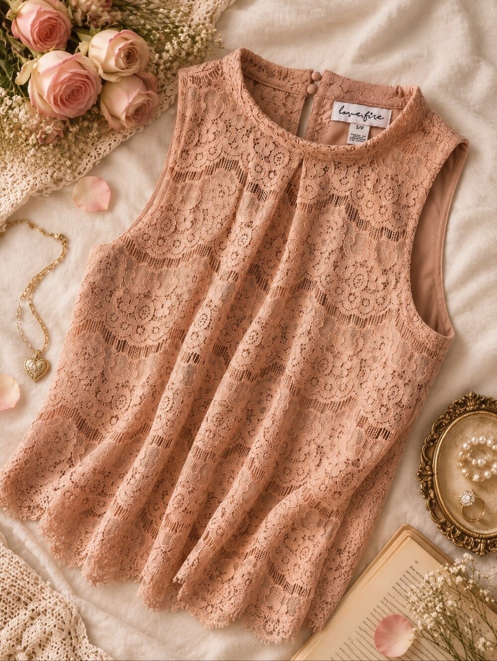 love, Fire Blush Lace Halter Top